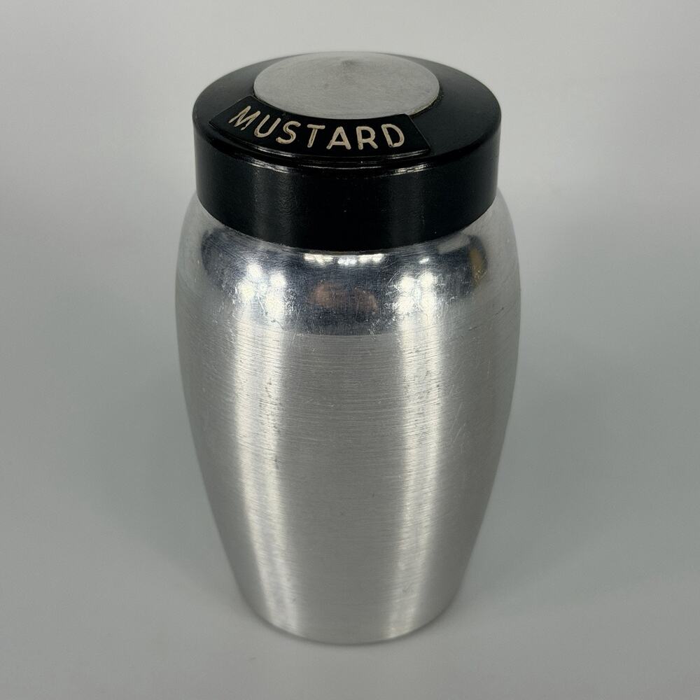 Vintage Kromex Spum Aluminum Spice Jar 4" Mustard